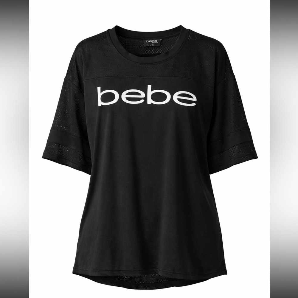 bebe Sport Women's Plus Size 3X Black Mesh Logo Athletic Jersey Top